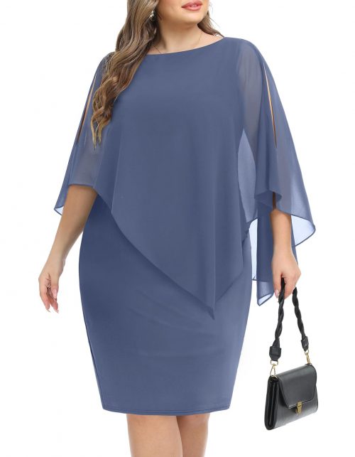 Pinup Fashion Sleeveless Cape Dress with Chiffon Overlay