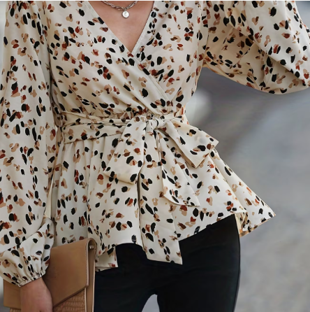 Flora Full-Print Lantern Sleeve Shirt with Belt