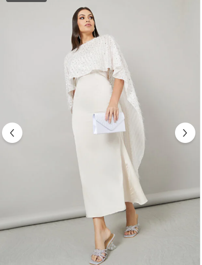 Styli Satin Bodycon Maxi Dress with Embellished Cape Layer